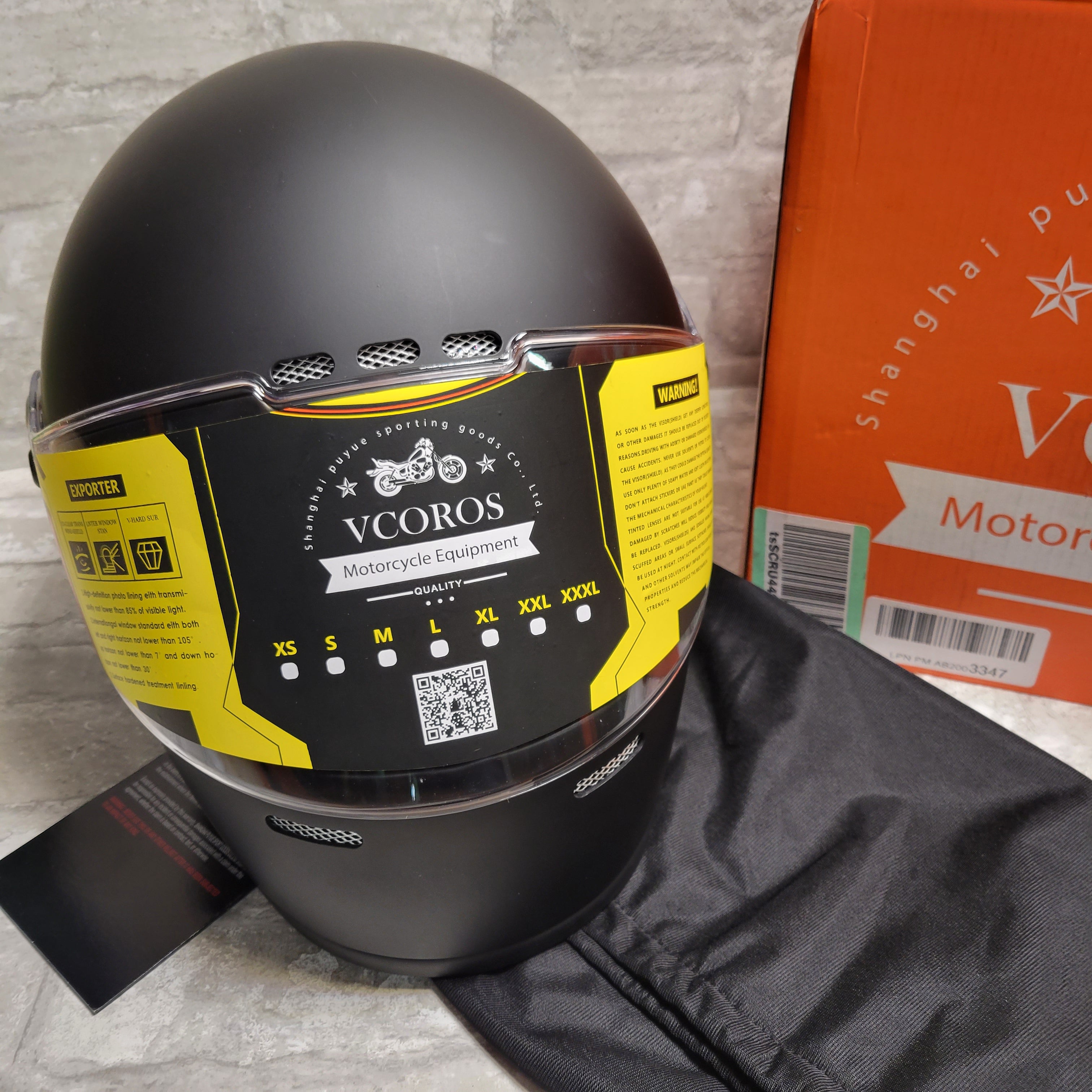 VCOROS A600 Adult Full Face Retro Motorcycle Helmet, Matte Black, Large *READ* (8069387583726)